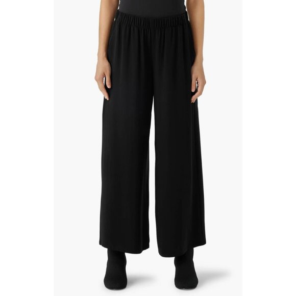Eileen Fisher NWT The Wide Leg Silk Georgette Crepe Black Ankle Pants Size 2X